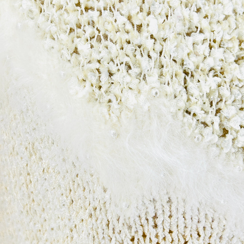 Vintage 80s Cream Super Soft Puff Sleeve Angora Pearl Trim Sweater