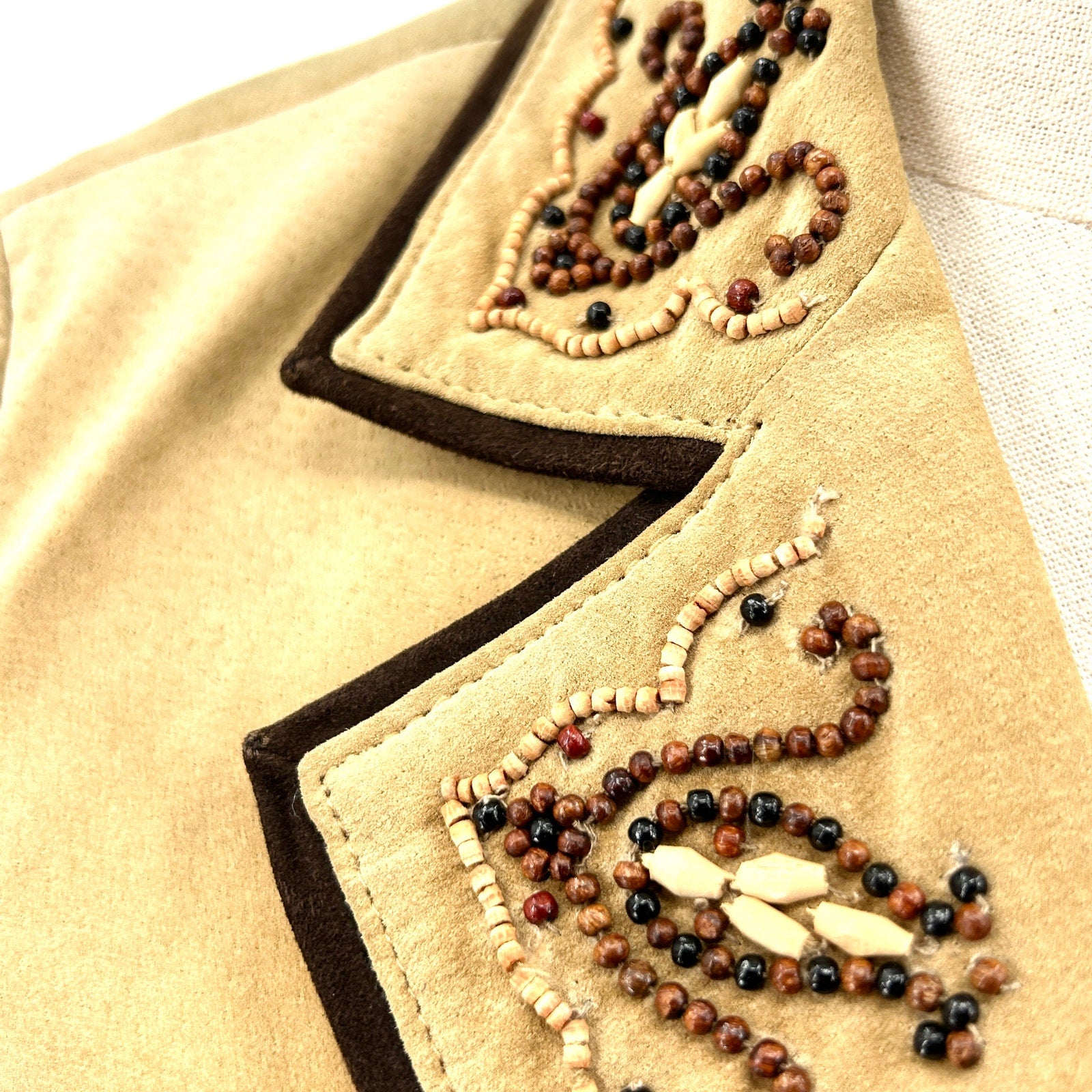 Vintage 90s Margaret Godfrey Tan Genuine Suede Beaded Western Blazer