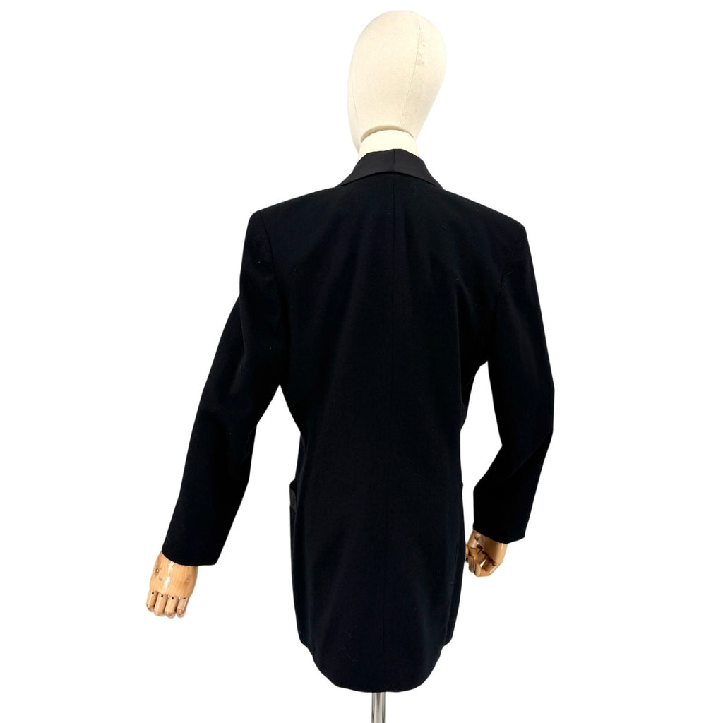 Vintage 80s David Eliot Black 100% Wool Oversized Satin Lapel Tuxedo Blazer