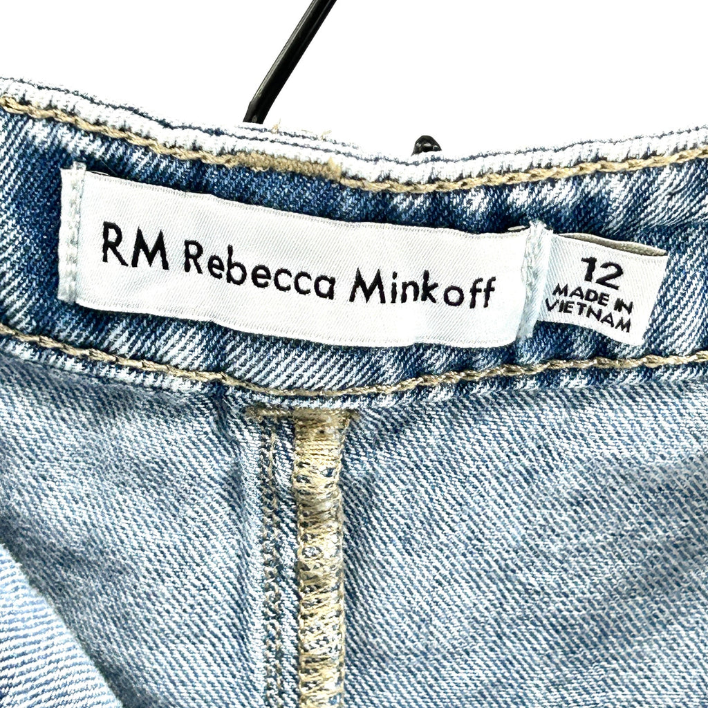 Rebecca Minkoff Light Blue Acid Wash Deconstructed Denim Midi Skirt