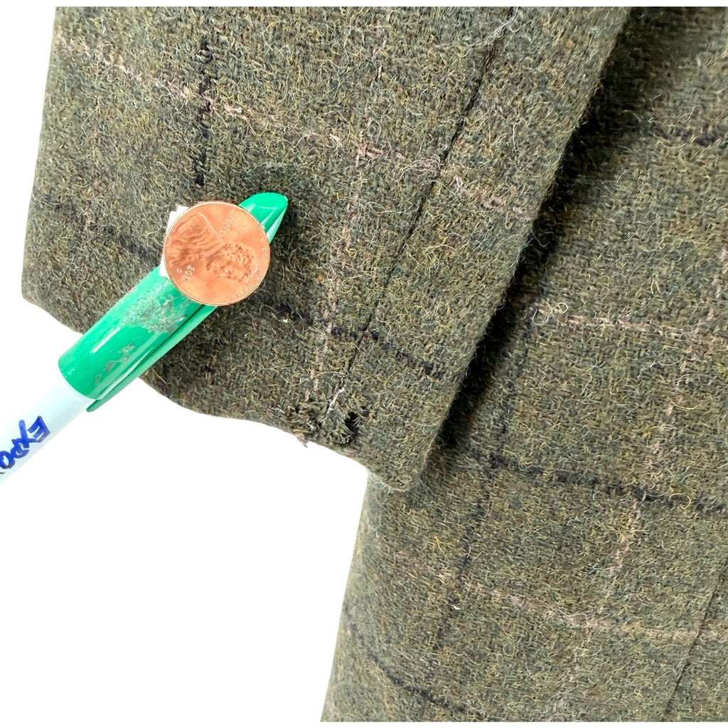 Vintage 90s Harve Benard Green Oversized 100% Wool Genuine Suede Trim Blazer