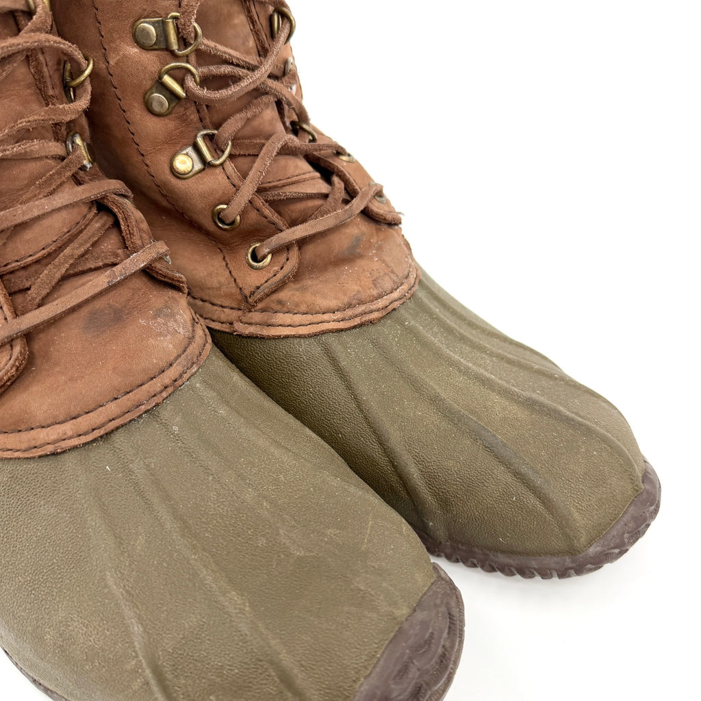Vintage 90s J.Crew Brown Olive Leather Duck Base Lace Up Snow Boots