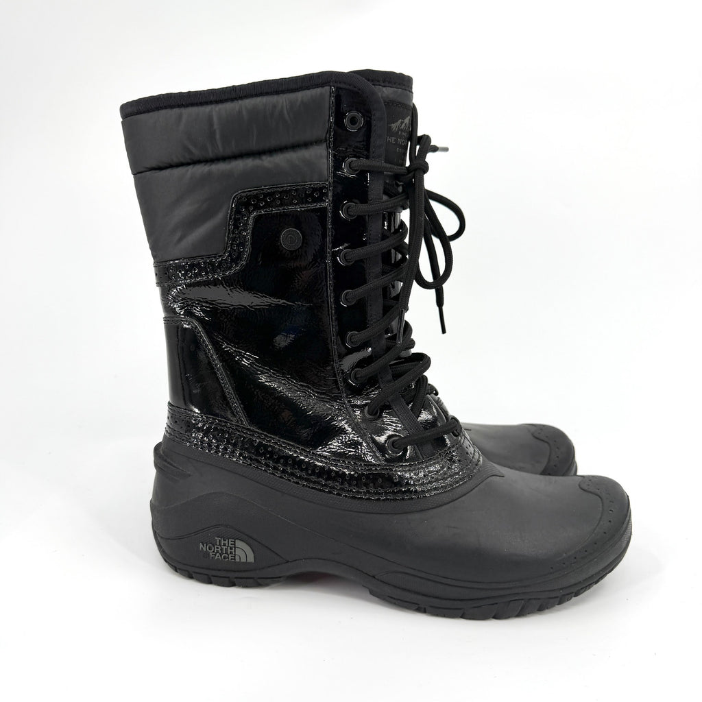 The North Face Black Patent Trim Waterproof Lace Up Snow Boots