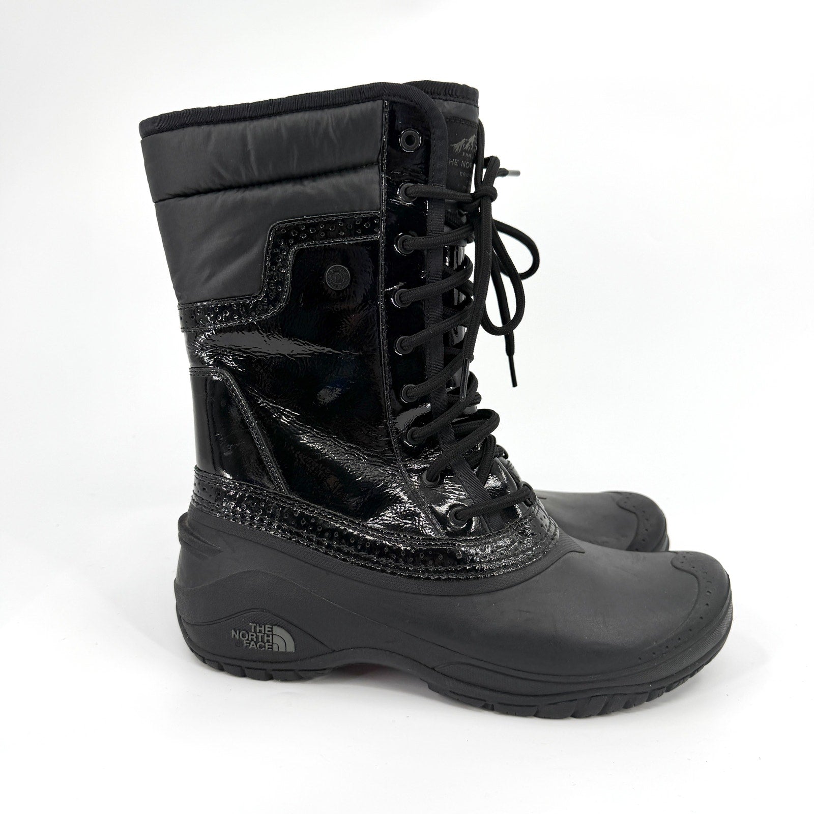 The North Face Black Patent Trim Waterproof Lace Up Snow Boots
