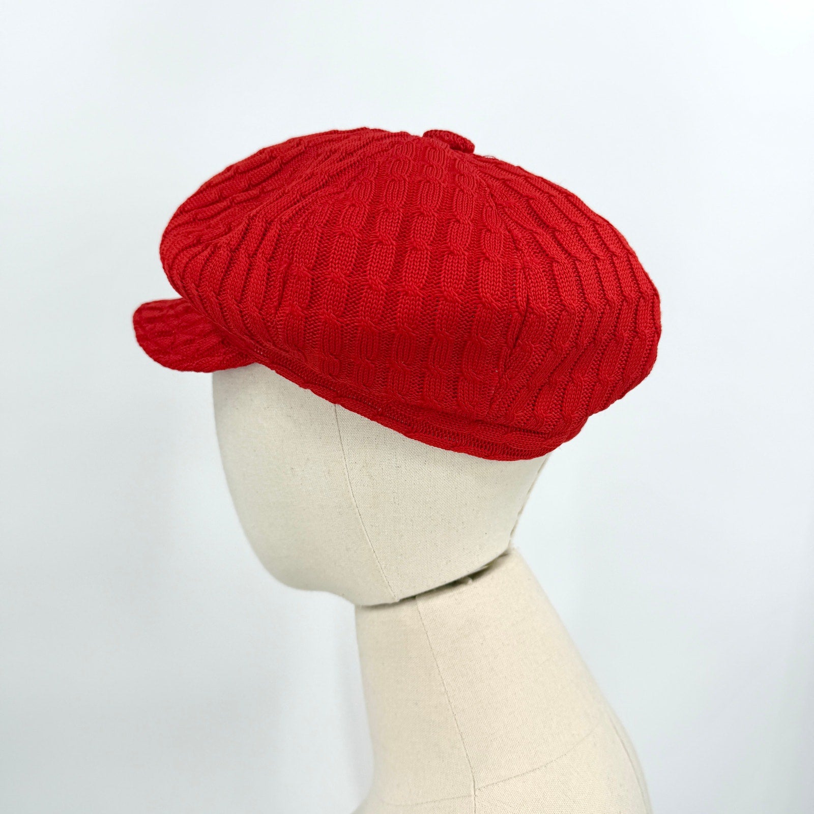 San Diego Hat Co. Retro Mod Red Cable Knit Newsboy Cap