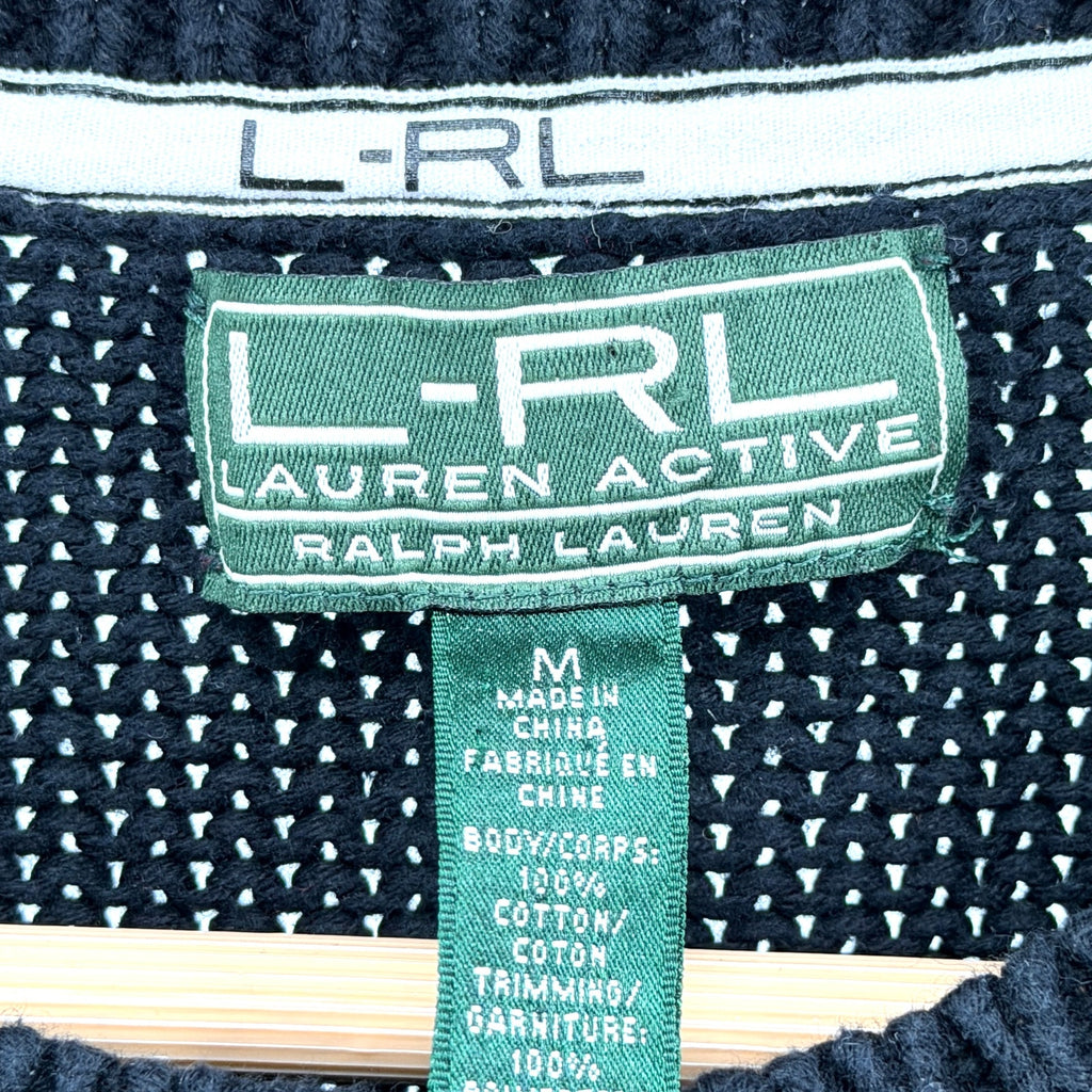 Lauren Active Ralph Lauren Black 100% Cotton Shoulder Zip Elbow Patch Sweater