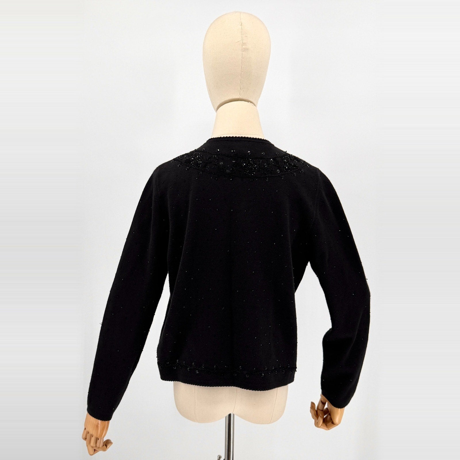 Vintage 90s Black 100% Cotton Beaded Sequin Cardigan