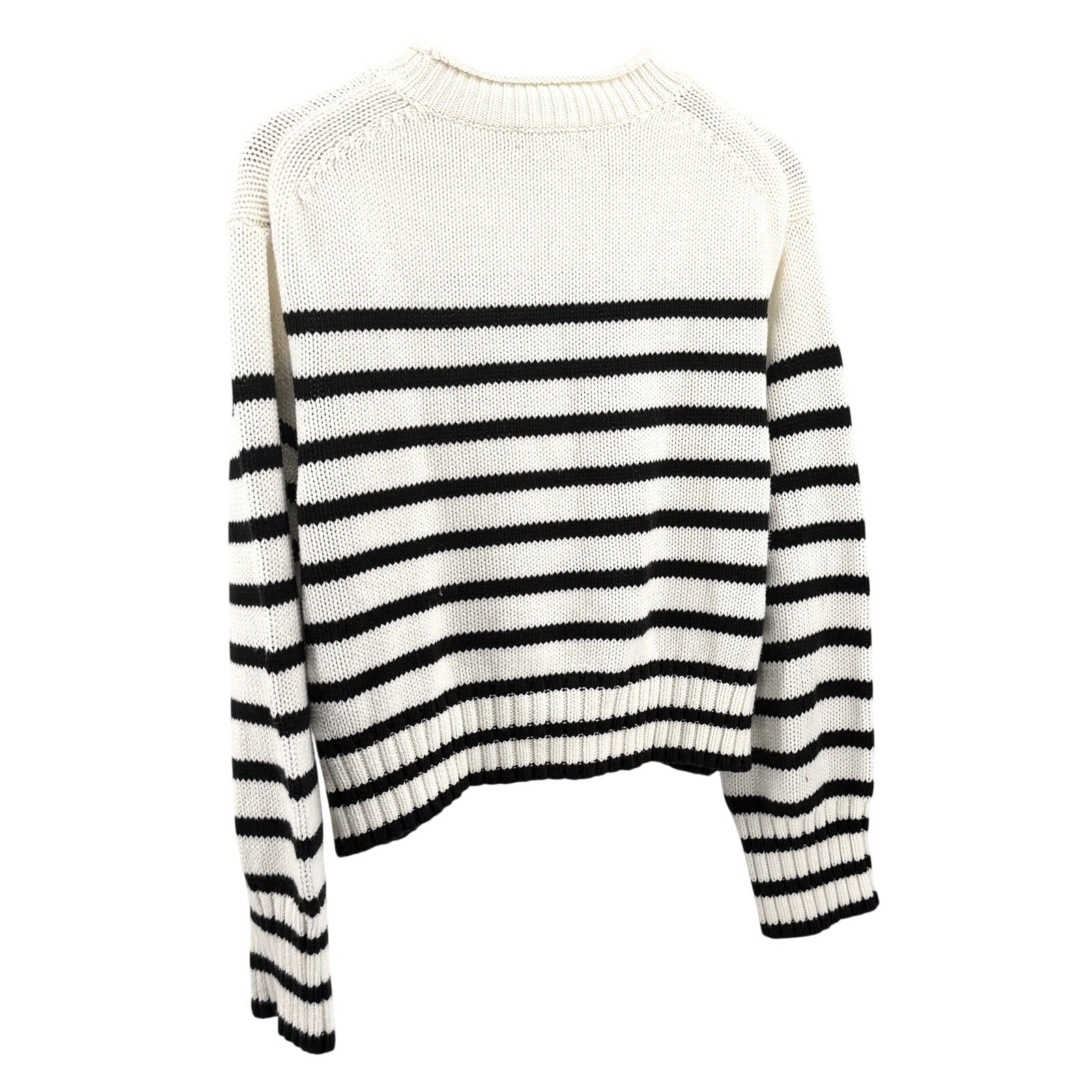 J.Crew White Black 100% Cotton Striped Cropped Mock Neck Sweater