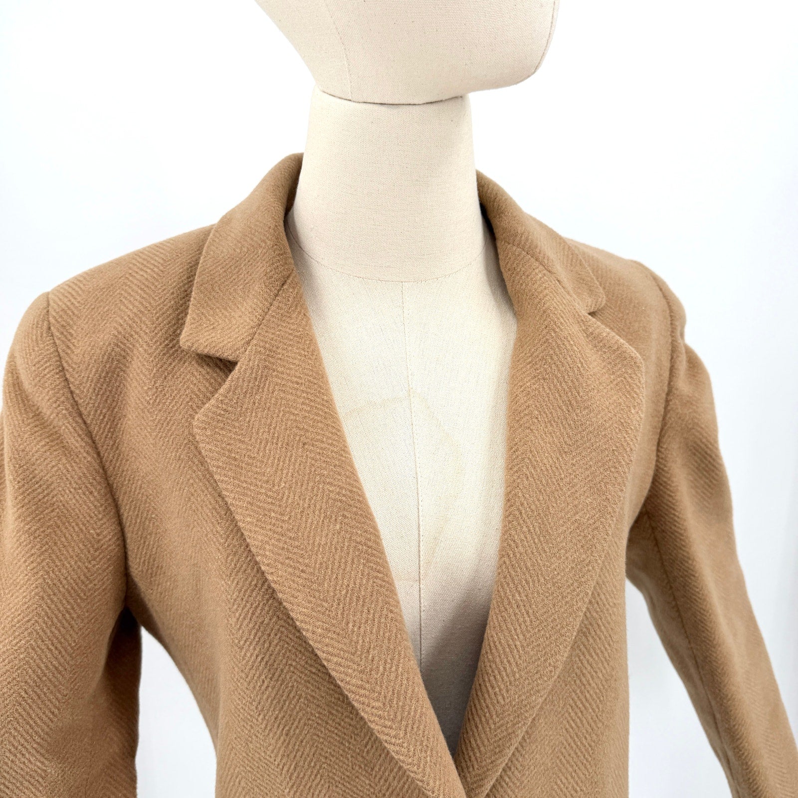 Vintage 80s Harve Benard Camel 100% Wool Chevron Tailored Blazer Jacket