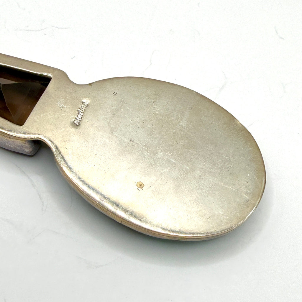 Vintage 90s Sterling Silver Stamped Turquoise Smoky Quartz Statement Pendant