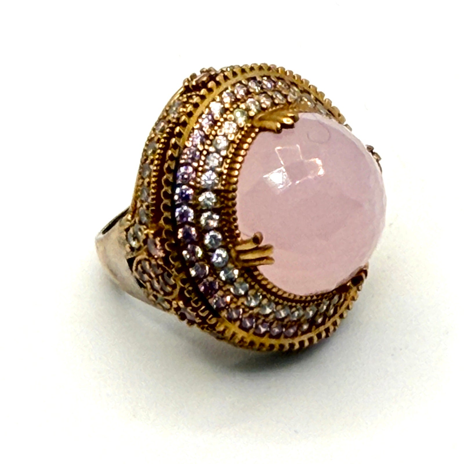 Vintage Y2K Gold Vermeil Ottoman Style Rose Quartz Cocktail Ring