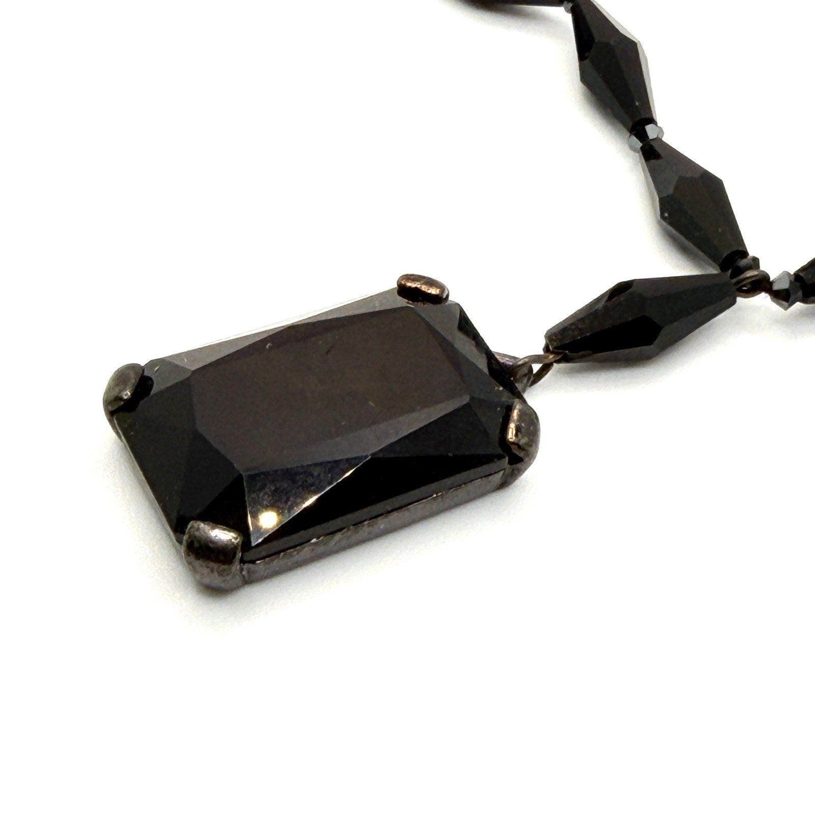 Vintage Y2K Black Glass Gothic Large Rectangular Pendant Necklace