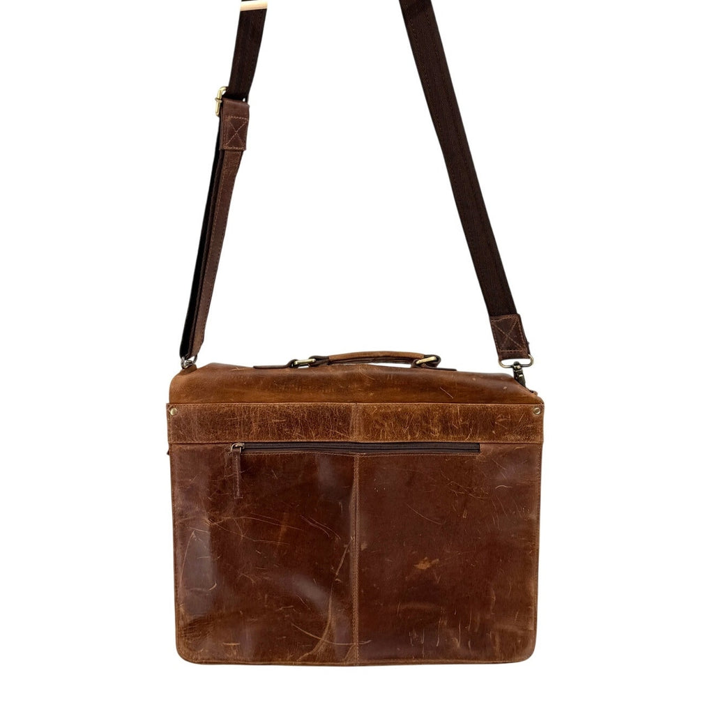 Vintage Y2K Distressed Brown Genuine Leather Heavy Messenger Briefcase Bag