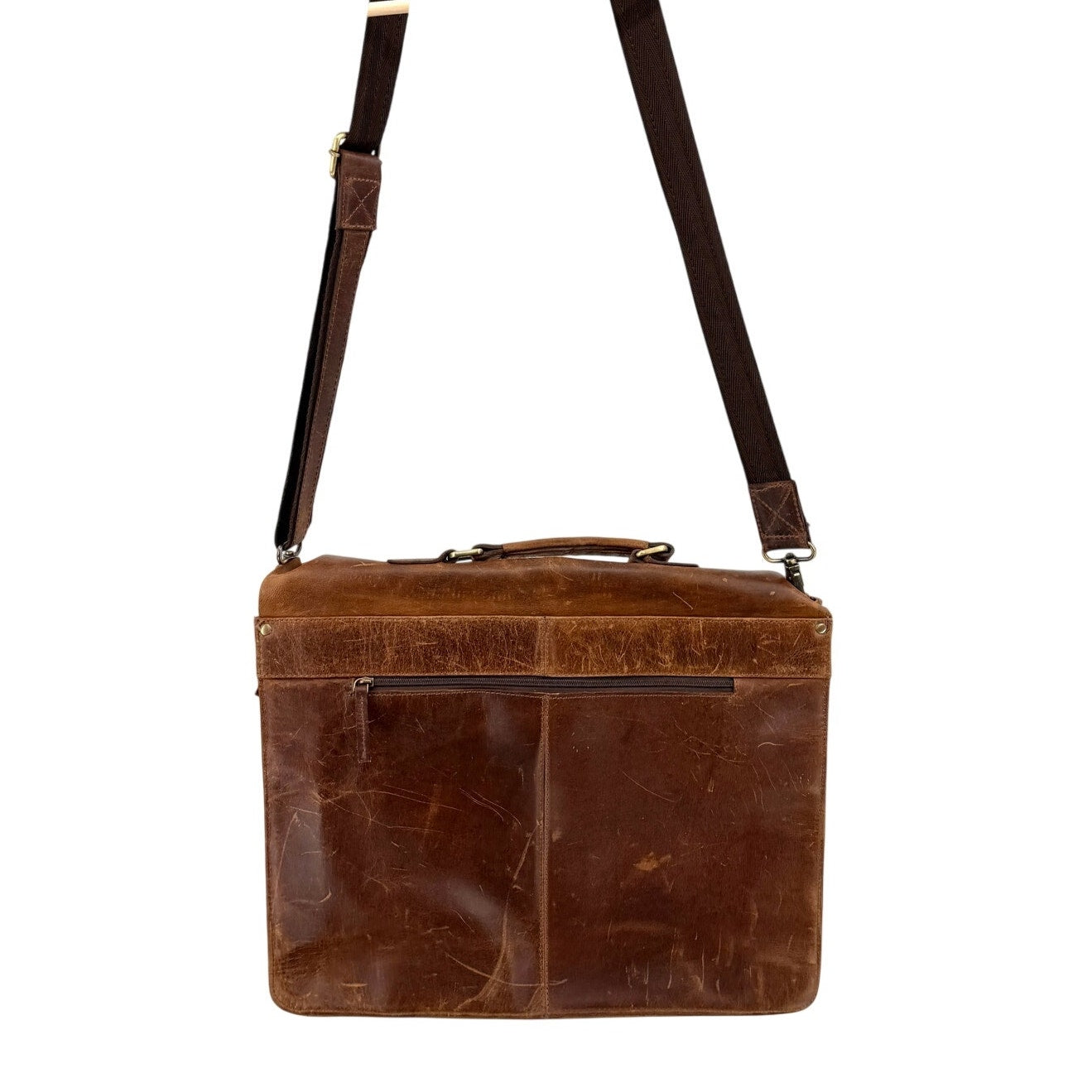 Vintage Y2K Distressed Brown Genuine Leather Heavy Messenger Briefcase Bag