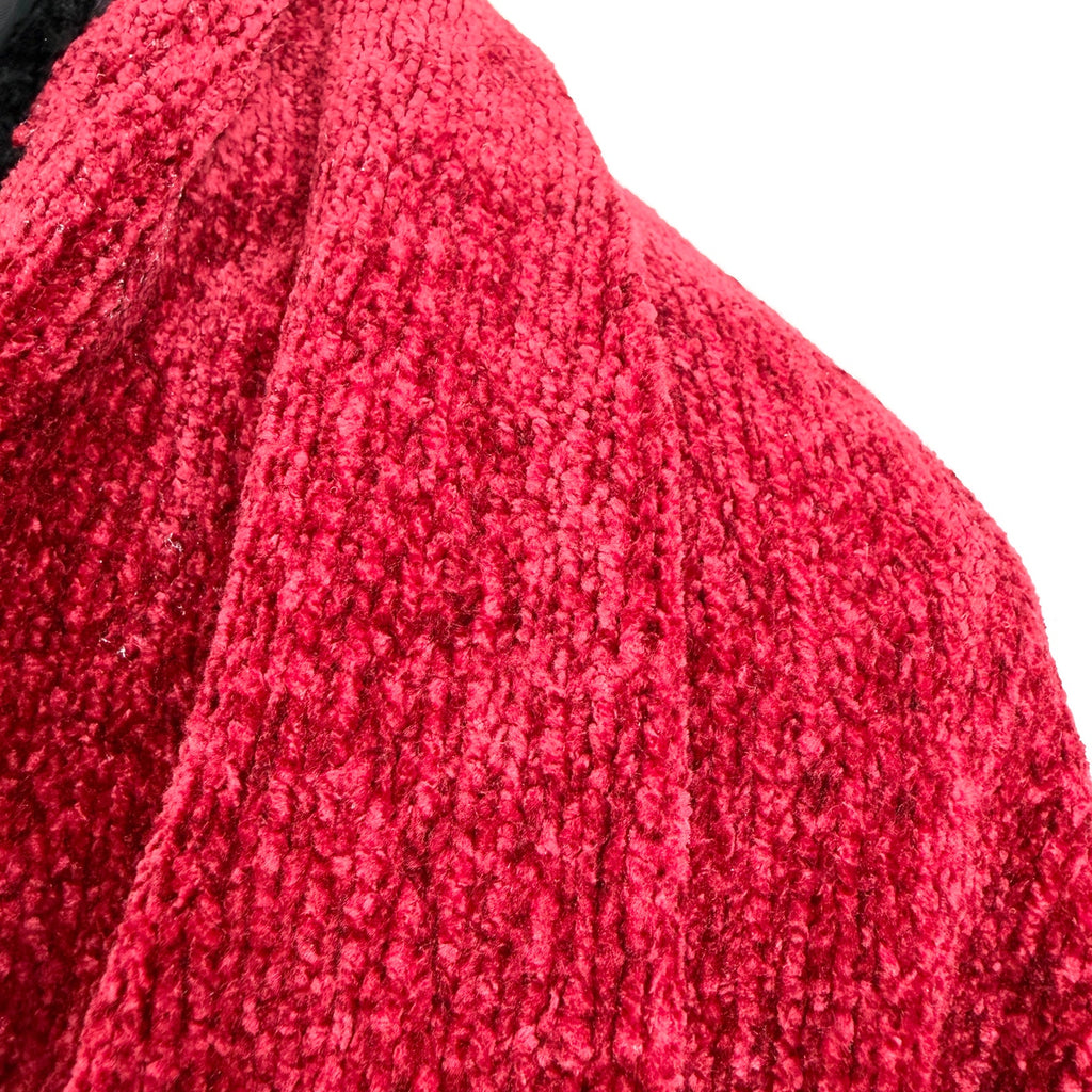 Vintage 90s Aztec Red Black Chenille Woven Wrap Blanket Poncho Shawl