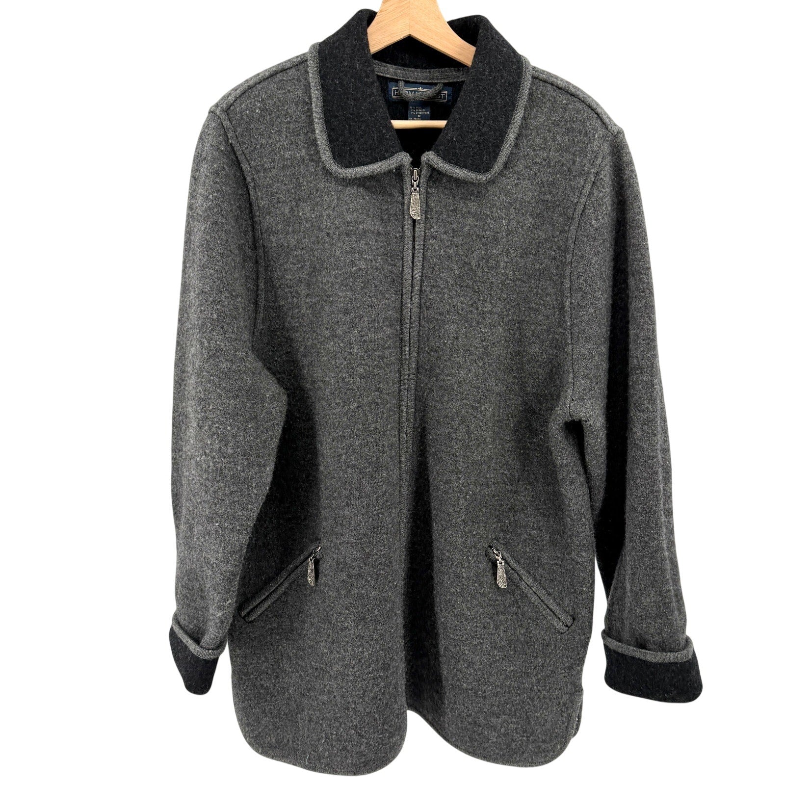 Vintage 90s Herman Geist Charcoal Gray Contrast Collar Zip Jacket