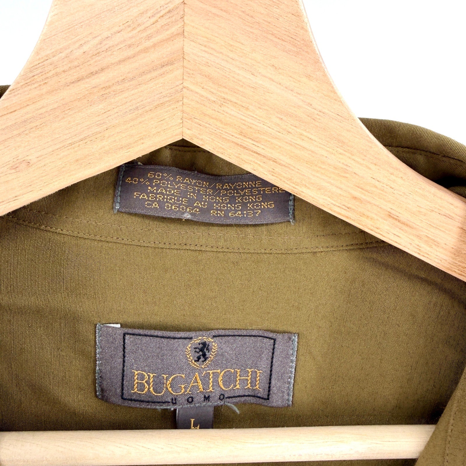 Vintage 90s Bugatchi Uomo Olive Green Embroidered Shirt