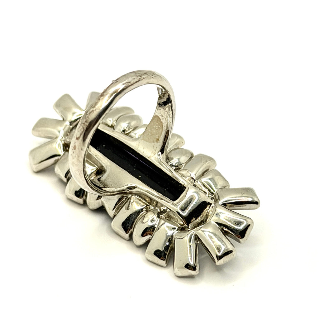 Alexis Bittar Miss Havisham Crystal Matrix Silver Tone Blue Baguette Ring