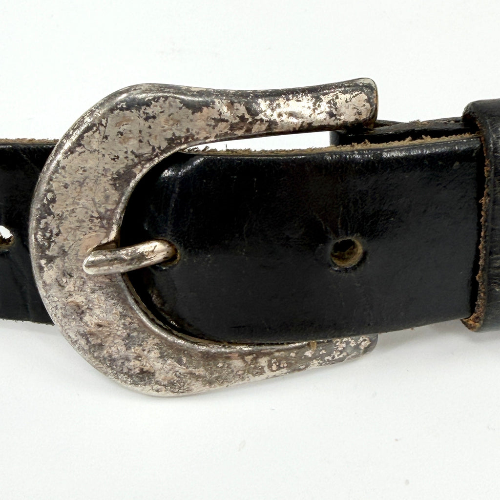 Vintage 90s Fossil Black Genuine Leather Boho Western Medallion Belt