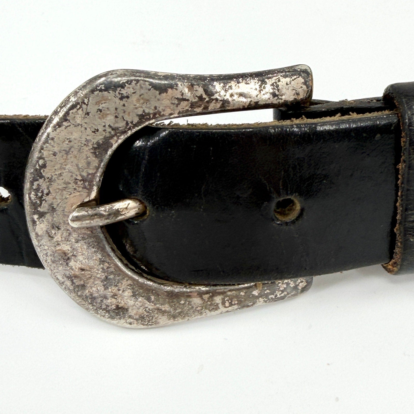 Vintage 90s Fossil Black Genuine Leather Boho Western Medallion Belt