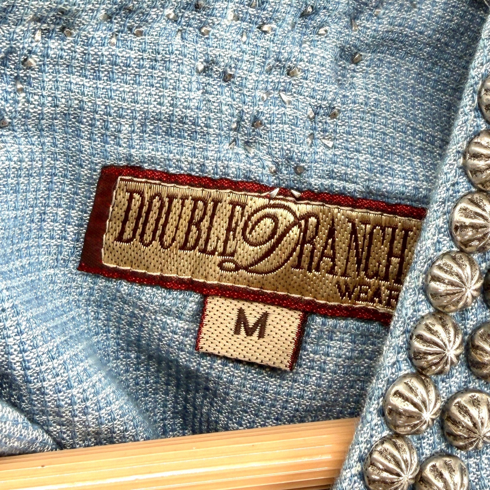 Vintage 90s Double D Ranch Indigo 100% Cotton Studded Maxi Dress