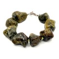 Vintage 90s Olive Serpentine Nugget & Peridot Toggle Bracelet