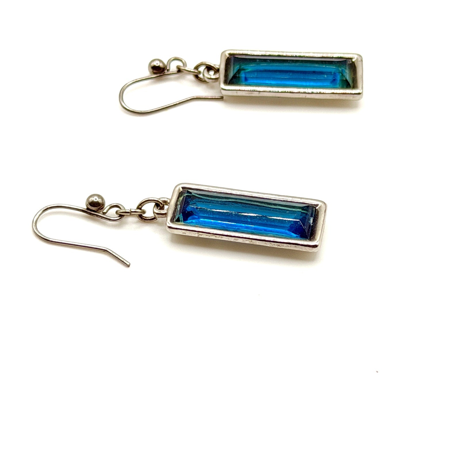 Vintage Y2K Oceanic Blue Glass Minimalist Geometric Rectangle Drop Earrings