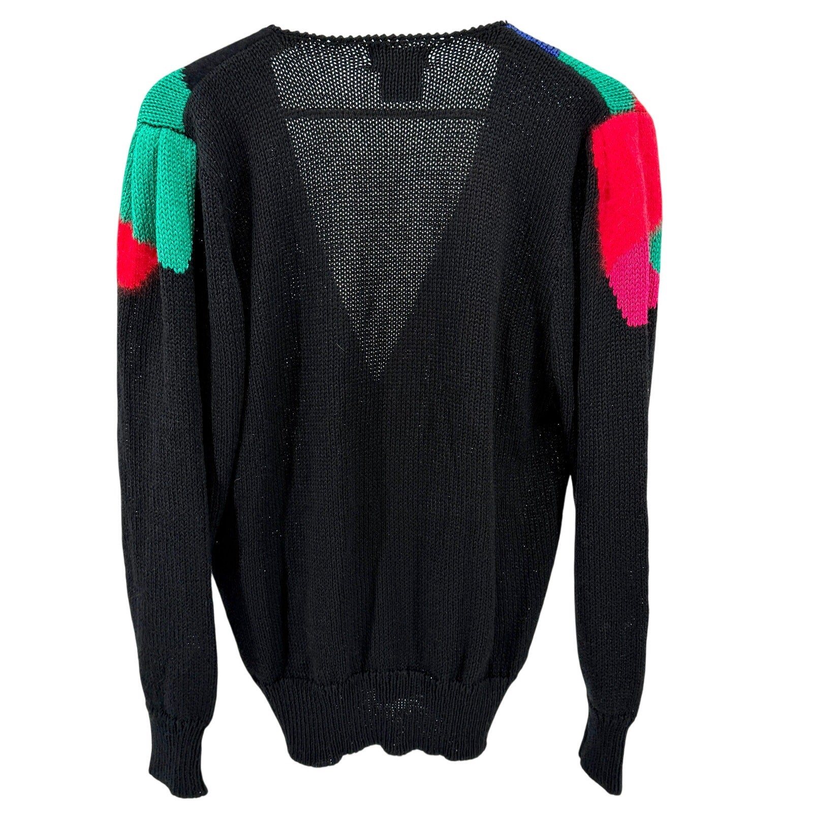 Vintage 80s Imari Black Geometric Black Color Block Wrap Knit Sweater