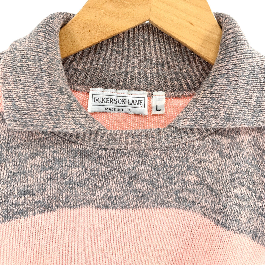 Vintage 80s Eckerson Lane Pink Gray Striped Collared Pullover Sweater