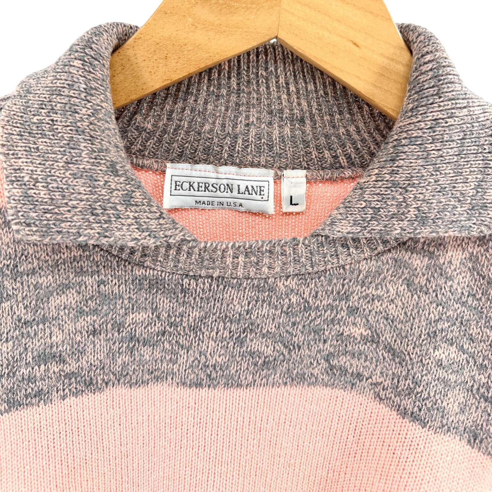 Vintage 80s Eckerson Lane Pink Gray Striped Collared Pullover Sweater