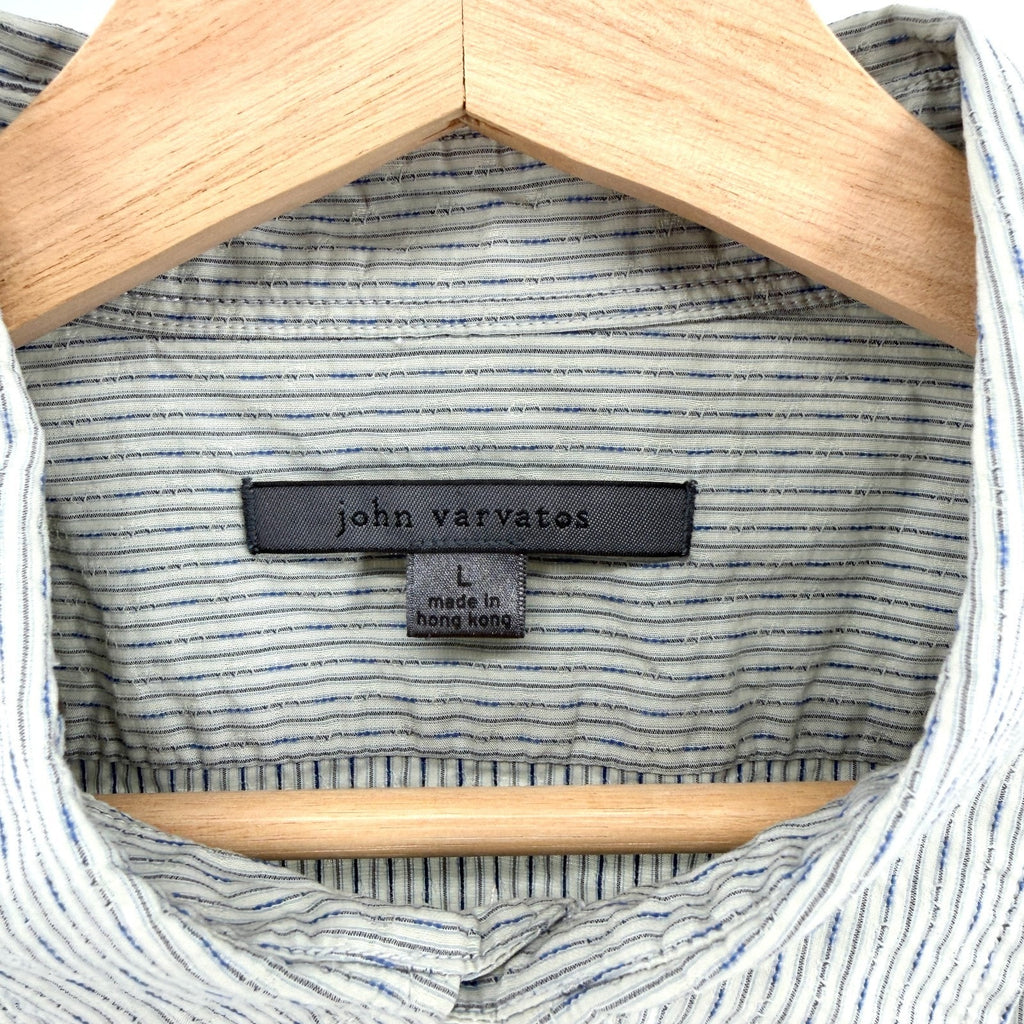 John Varvatos Gray Blue Striped Textured Button-Up Shirt