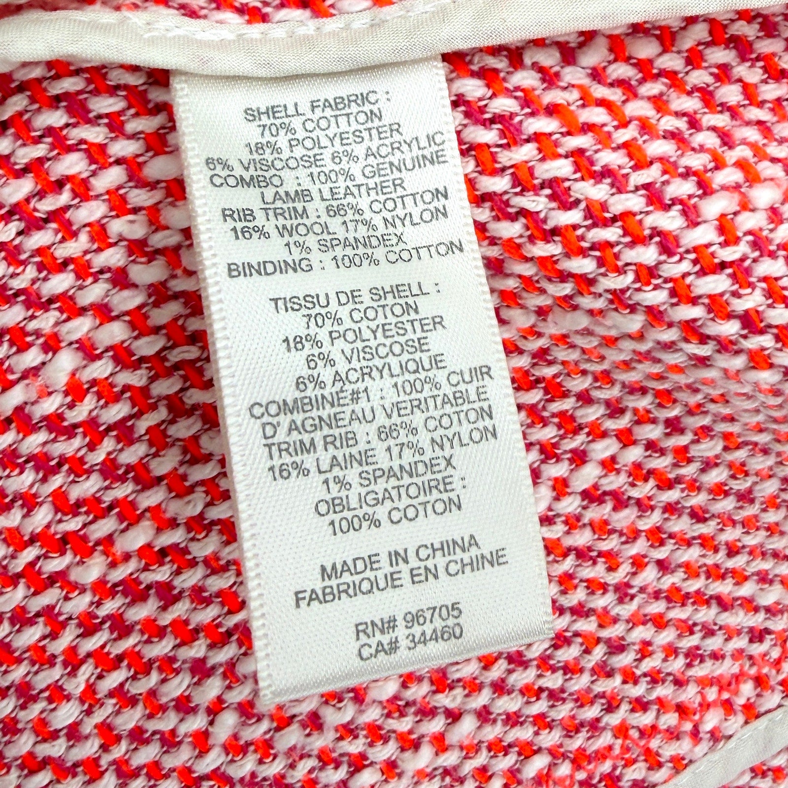 Rebecca Taylor Neon Red White Tweed Neon Fringe Moto Zipper Jacket
