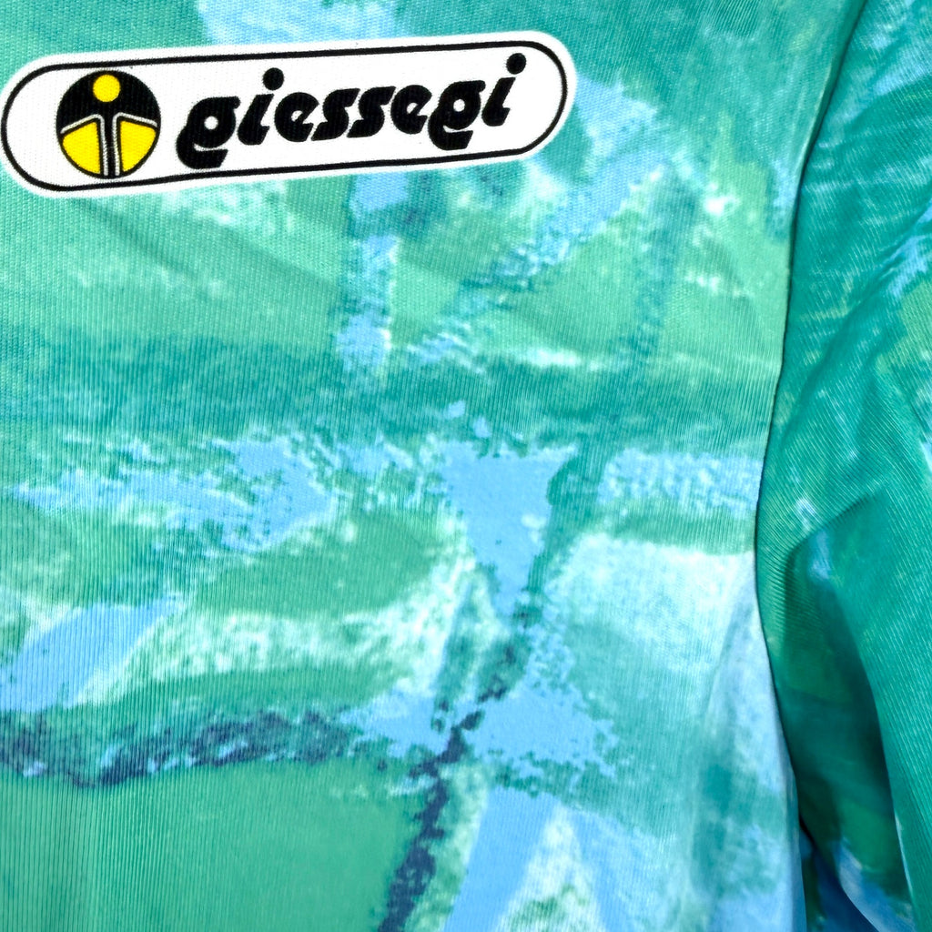 Vintage 90s Giessegi Teal Blue Abstract Print Half-Zip Cycling Jersey