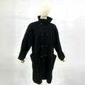 Vintage 80s Black Wool Blend Double Breasted Shoulder Pad Swing Coat