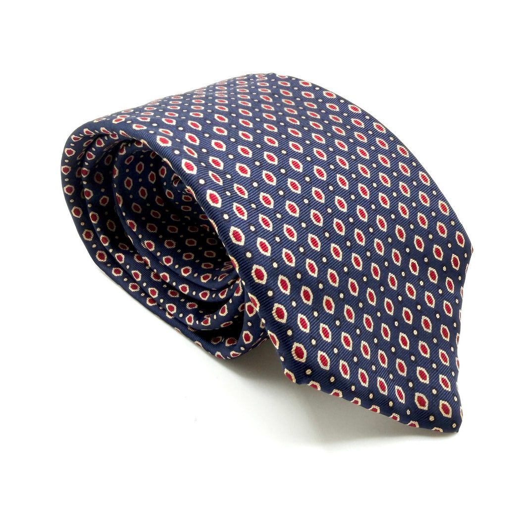 Vintage 90s Pierre Cardin Navy Blue Red 100% Silk Geometric Deadstock Necktie