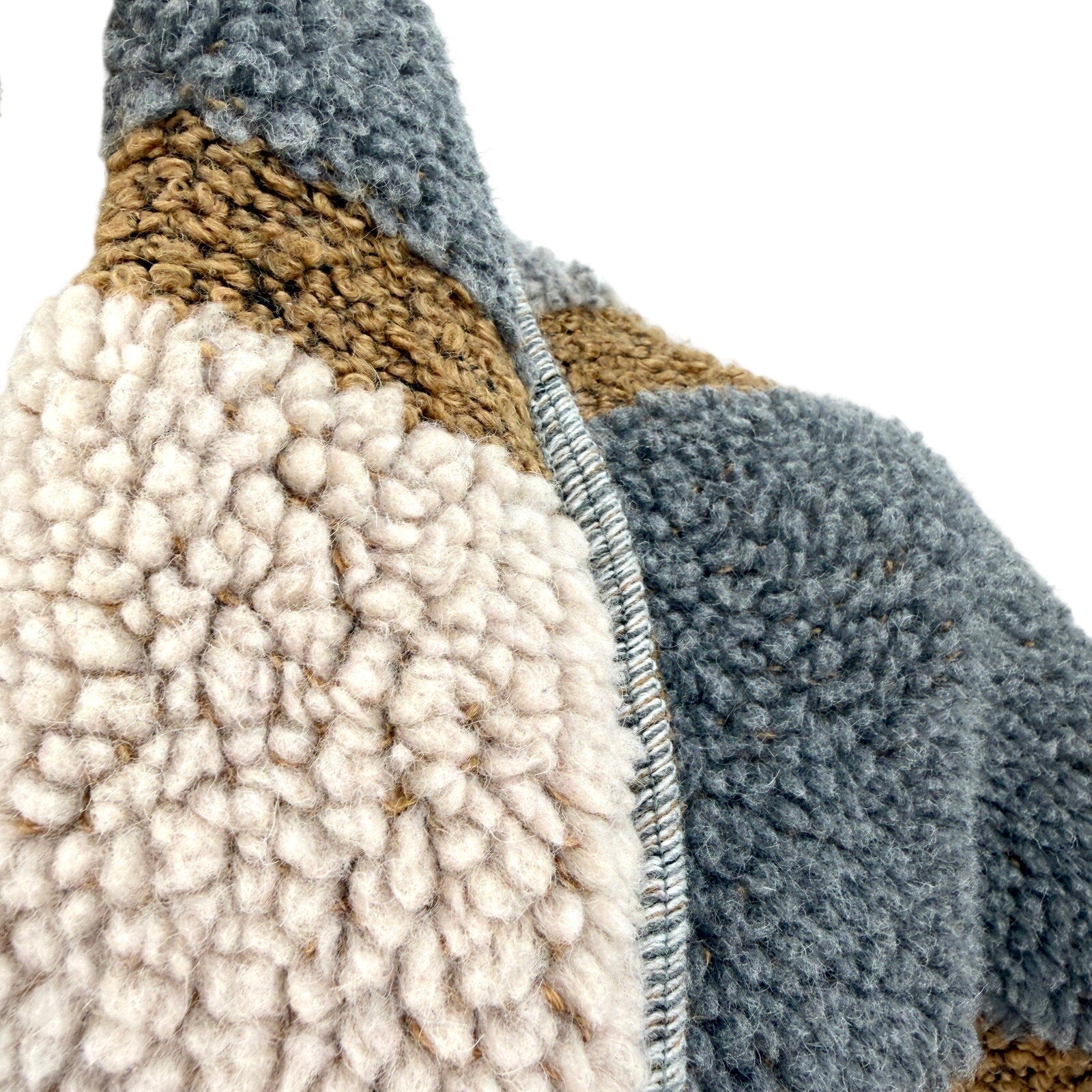en THREAD Gray Tan Striped Oversized Cocoon Duffel Coat