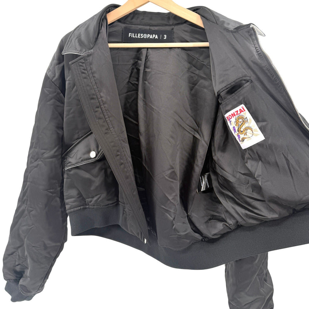Filles à Papa Black Star Diamond-Stitch Bonzaï Satin Cropped Bomber Jacket