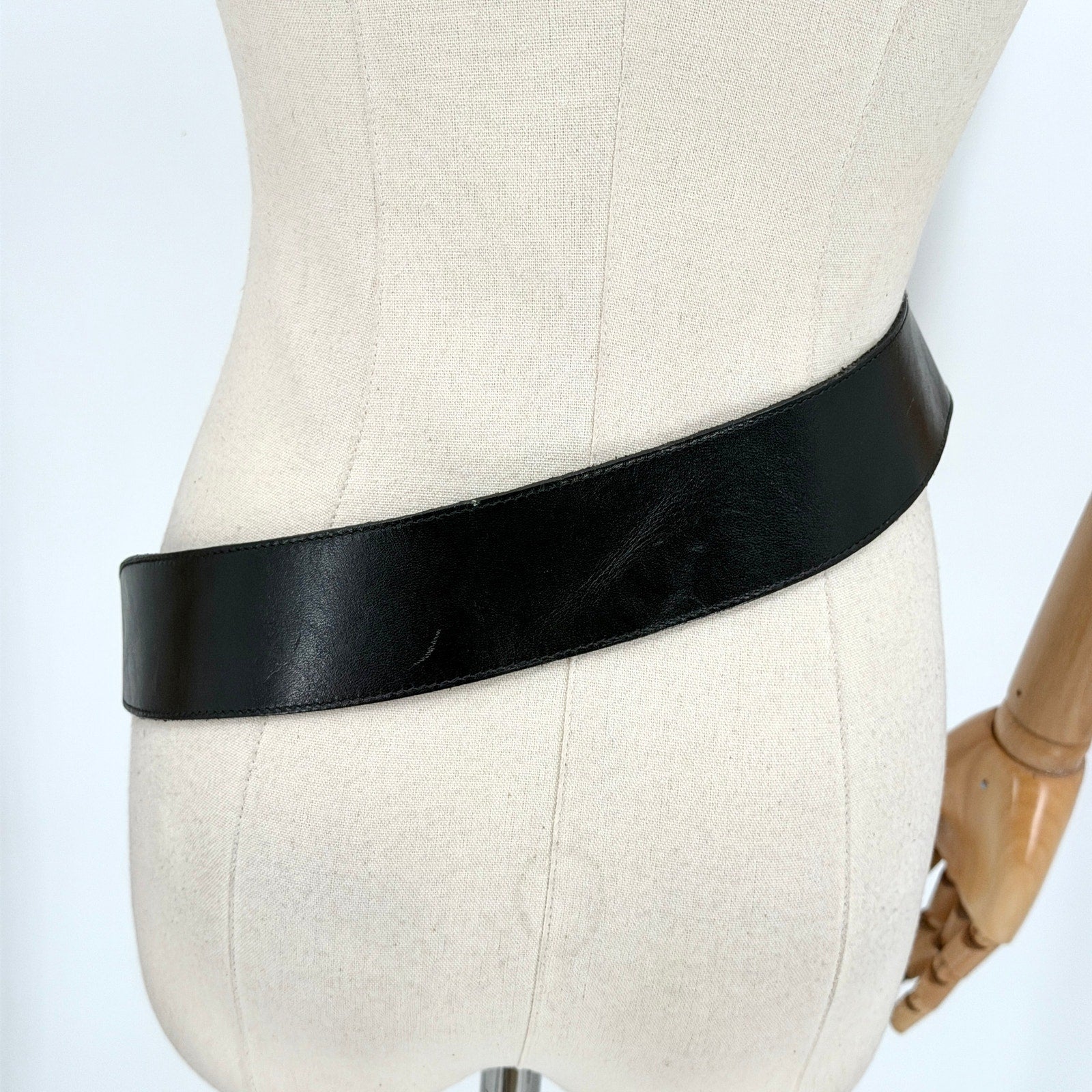 Vintage 80s Concord Gold Hardware Better Belts Wide Black Genuine Leather Belt