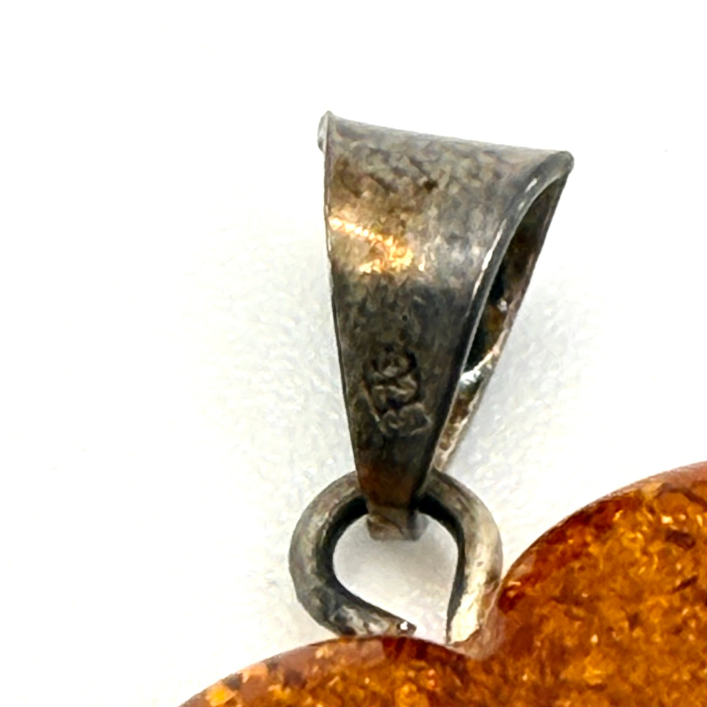 Vintage 90s Stamped Honey Baltic Amber Sterling Silver Heart Pendant