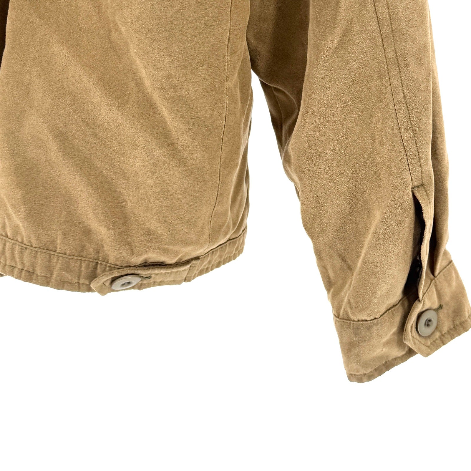 Geoffrey Beene Tan Faux Suede Minimalist Zip Up Harrington Bomber Jacket