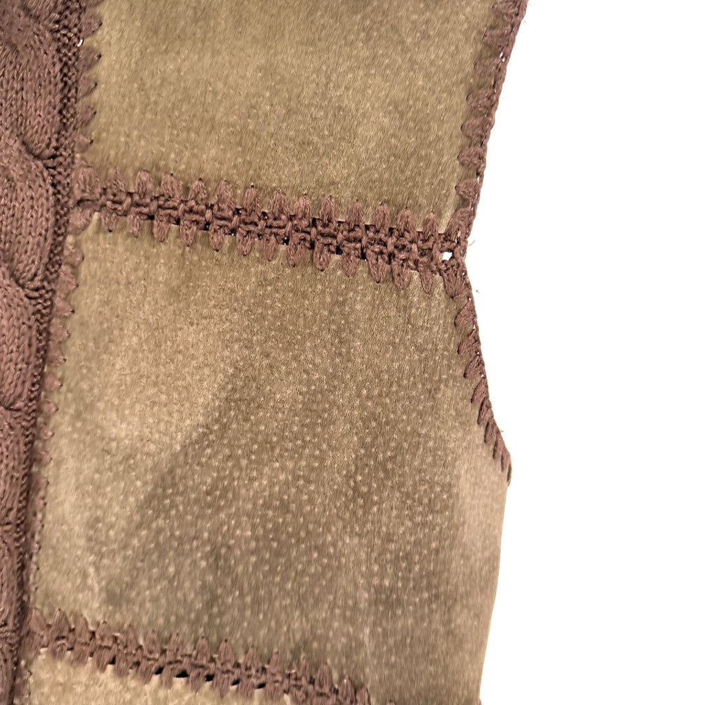 Vintage Y2K Designers Originals Brown Genuine Leather Cable Knit Patchwork Vest