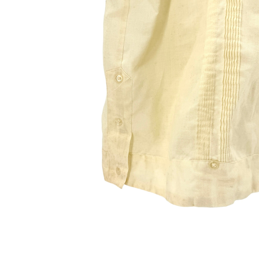 Vintage 90s Renato Collezione Pale Yellow Pintuck Guayabera Cuban Shirt