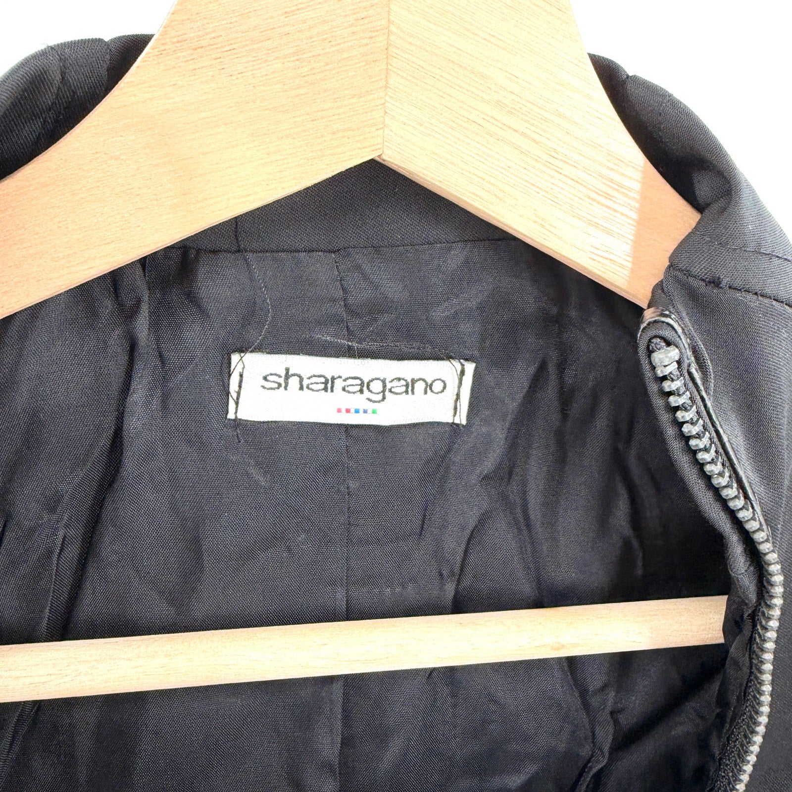 Vintage Y2K Sharagano Black Satin Snakeskin Trim Double Zip Moto Jacket