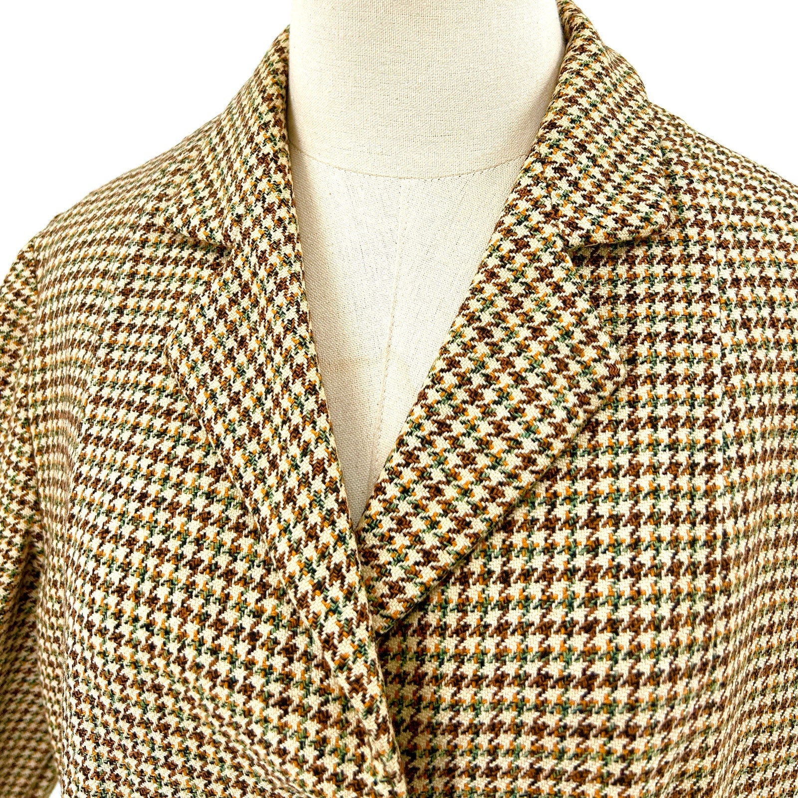 Vintage 50s/60s Custom Brown Cream Tweed 100% Wool Cropped Blazer