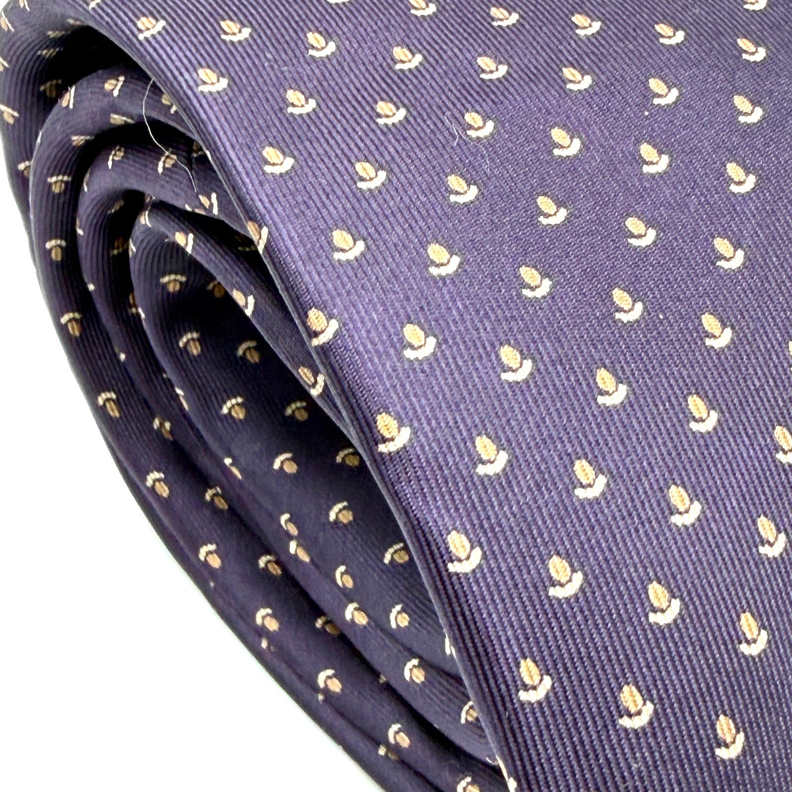 Vintage 90s Geoffrey Beene Blue Gold 100% Silk Acorn Neat Motif Tie