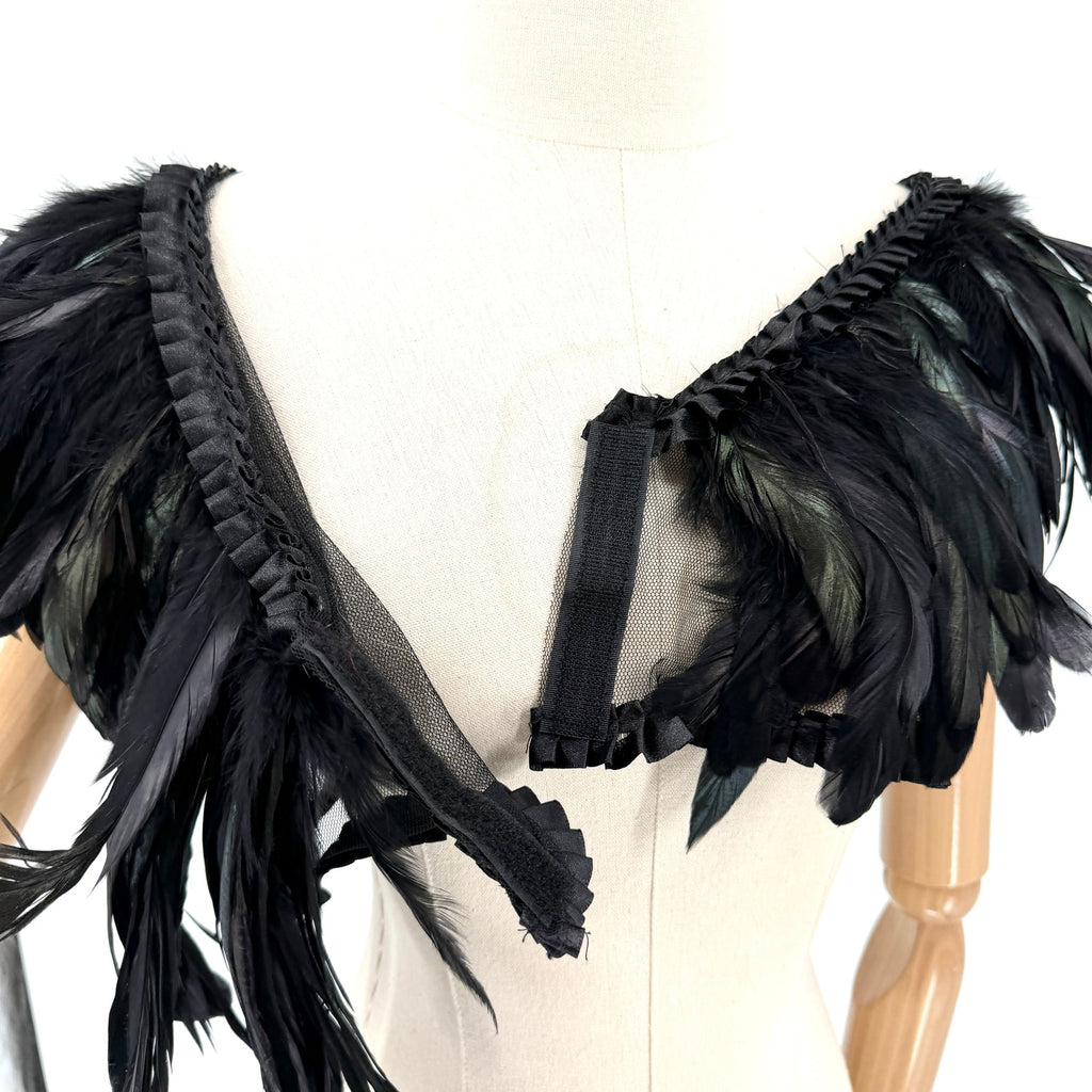 Be Wicked Black Genuine Feather Cropped Shrug Bolero Capelet