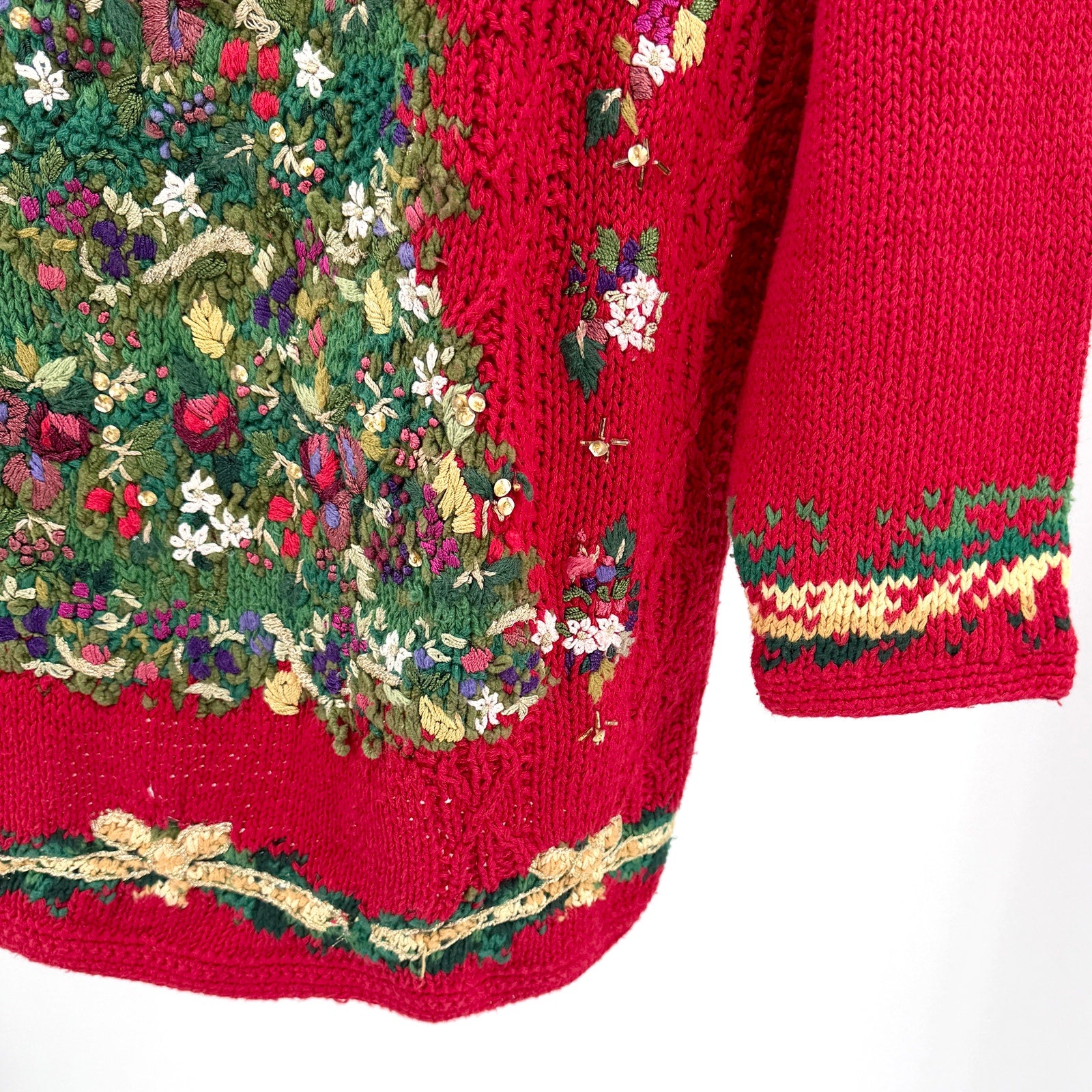 Vintage 90s Tiara International Red Ugly Christmas Tree Beaded Sweater