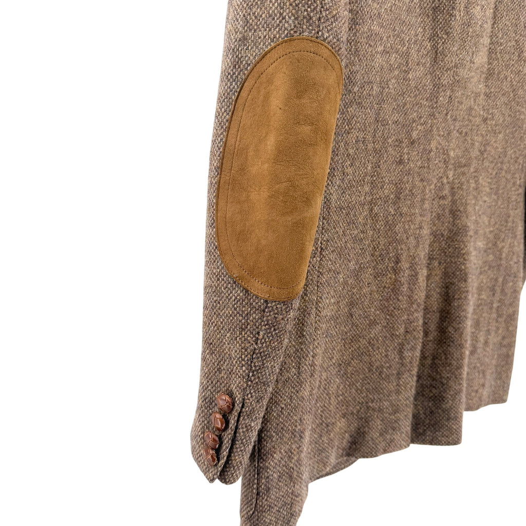 Vintage 80s Austin Reed Brown 100% Wool Tweed Suede Elbow Patch Blazer