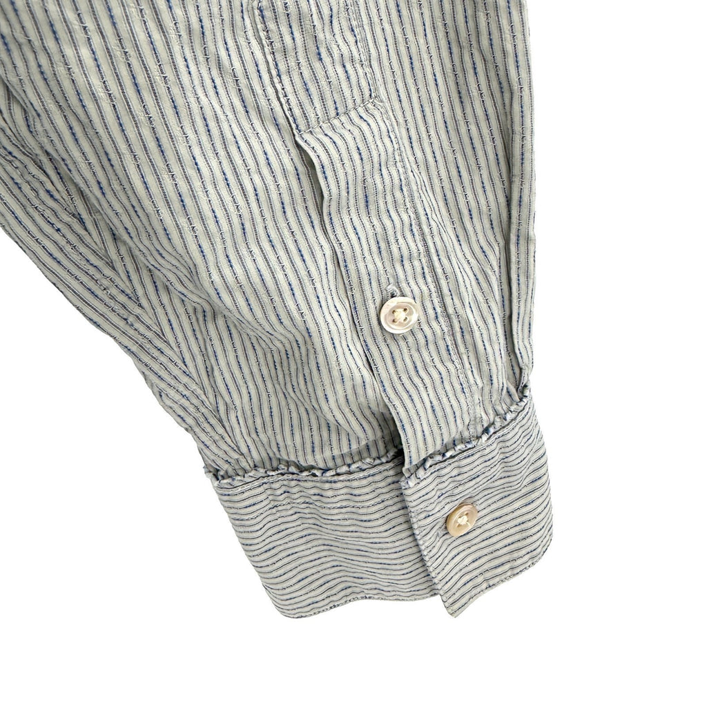 John Varvatos Gray Blue Striped Textured Button-Up Shirt