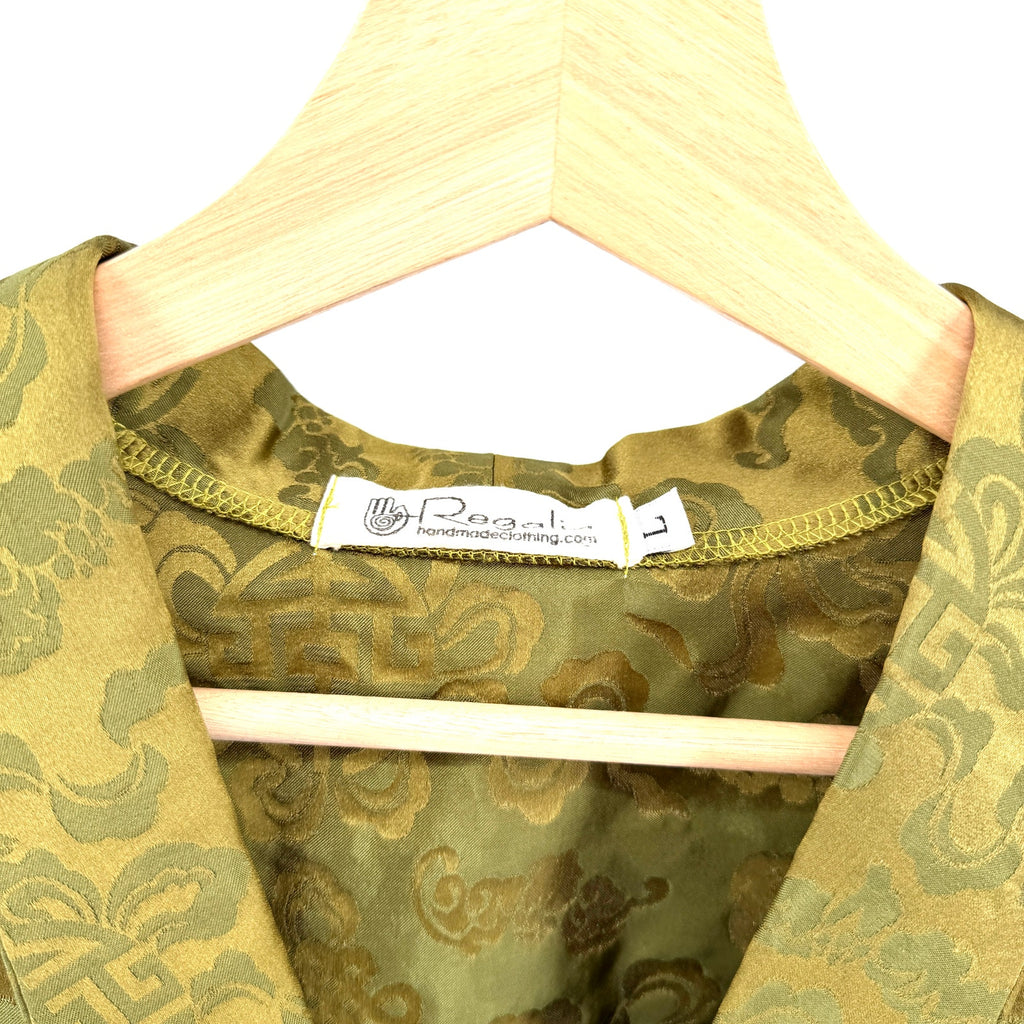 Olive Green Silk Blend Satin Brocade Longline Tunic Jacket